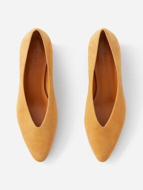 Everlane The V Heel in Mustard Suede.